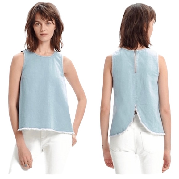 Madewell Split Back Denim Raw Hem Tank Top - Picture 1 of 5